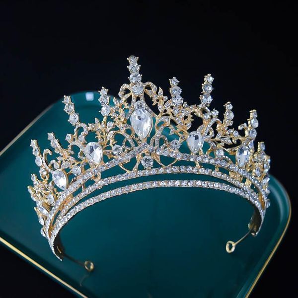 

baroque luxury bridal crowns and tiaras crystal hair jewelry women headband rhinestone pageant diadem wedding accessories clips & barrettes, Golden;silver