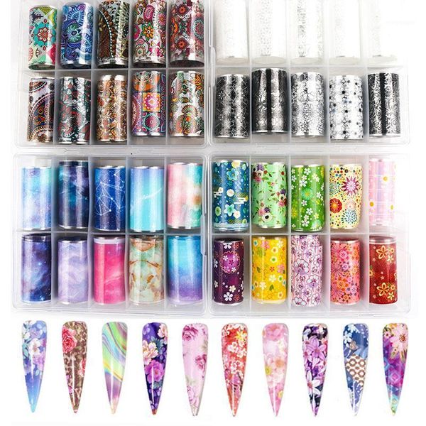 

10pcs 4*100cm lace flower holographic nail art transfer foil sticker starry ab paper wraps adhesive nails decoration accessories1, Black