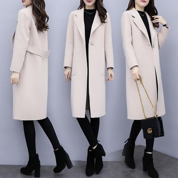 

women's wool & blends coat female loose mid-length slim-fit commuter solid color woman in the park korean lapel hepburn style straight, Black