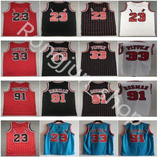 

basketball jersey mens 23 michael scottie 33 pippen mesh retro dennis 91 rodman striped blue red black white, Black;red
