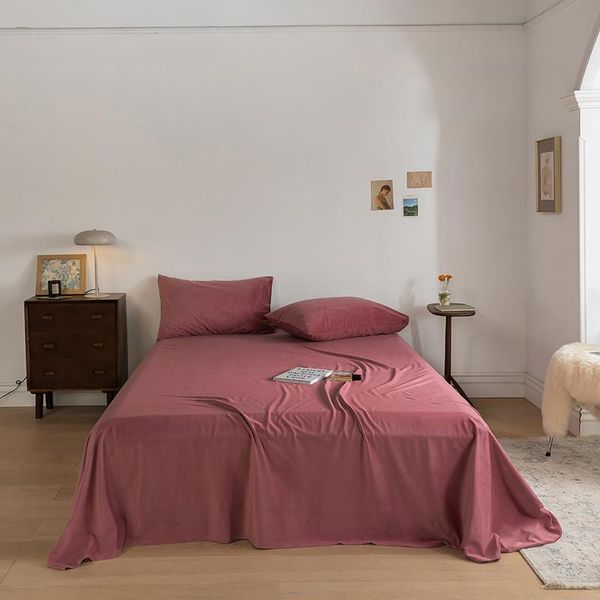 

sheets & sets velvet bed flat sheet king size cover for winter soft warm queen plain dyed solid color single top