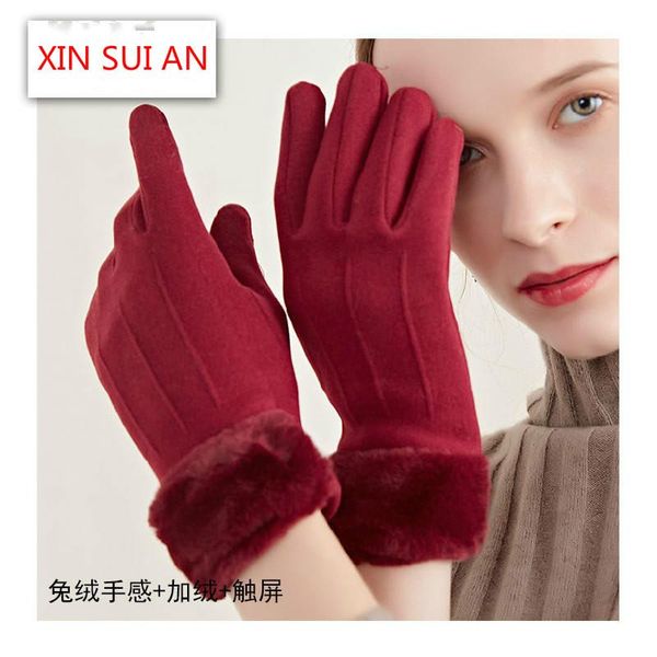 

five fingers gloves autumn and winter touch screen cotton warm thickening plush female women lovely student cycling, Blue;gray