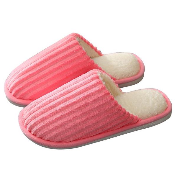 

winter fur slippers women home solid stripe warm flock plush bedroom flat men shoes furry slides couples house non slip, Black