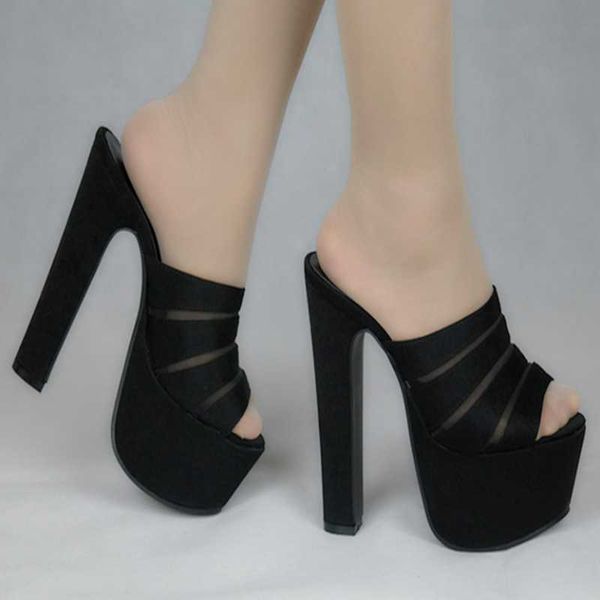 

slippers 15cm women's slippers, summer high-heeled waterproof platform, thick heel, fashionable platform, Black