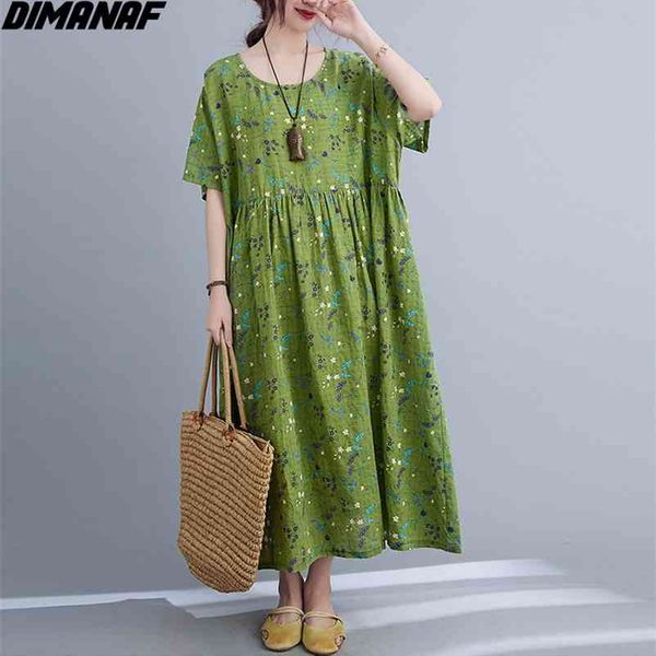 

plus size summer dress women vintage sundress oversize floral print beach sleeve long linen big 4xl 5xl 210531, Black;gray