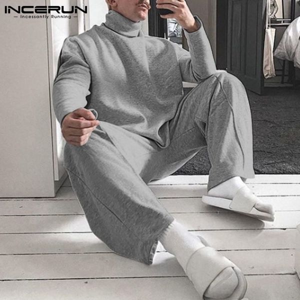 

men's high collar, long sved sweatshirt and elastic , loose informal suit, incerun 7, autumn, 2021, Gray