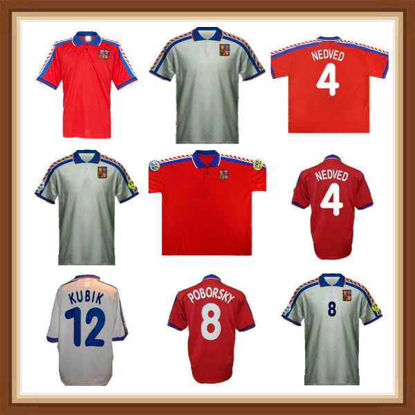 

retro soccer jersey czech republic 1996 1997 vintage uniform 96 97 home red classic football shirt away #18 novotny #4 nedved #8 poborsky #1, Black;yellow
