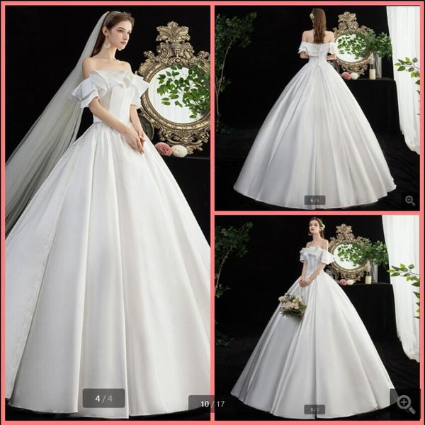 

2021 robe deÂ mariage white satin ball gown wedding dresses off the shoulder vintage ruffled princess puffy corset bride dress plus size floo