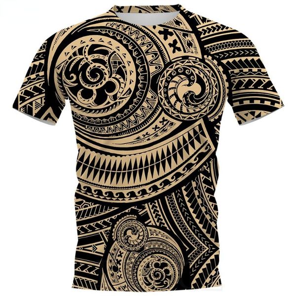 Erkek T-Shirt T-Shirt Viking Polinezya Dövme Tarzı 3D Baskı Kısa Kollu Kazak Kadın Harajuku Rahat Topunisex