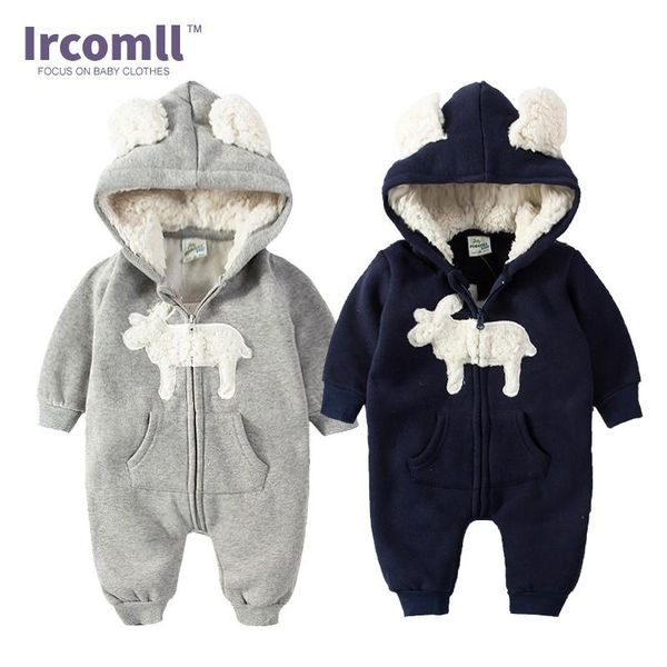 

autumn winter born baby lucky rompers thick warm hooded lining berber fleece kid jumpsuit boy girls clothes toddler outerwear jumpsuits, Blue
