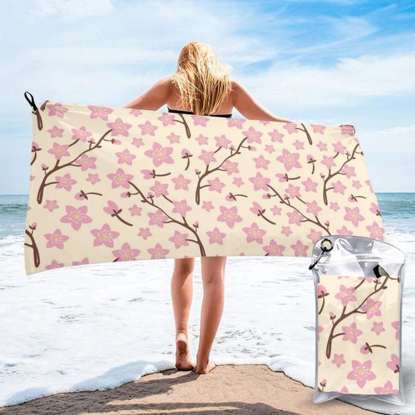 

bath towel cherry blossoms quick dry large thin absorbent soft for home travel camping swimming beach sport