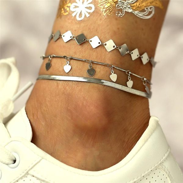 

anklets bohemian beads ankle bracelet for women leg chain heart shaped snake anklet vintage metal foot jewelry accessories, Red;blue