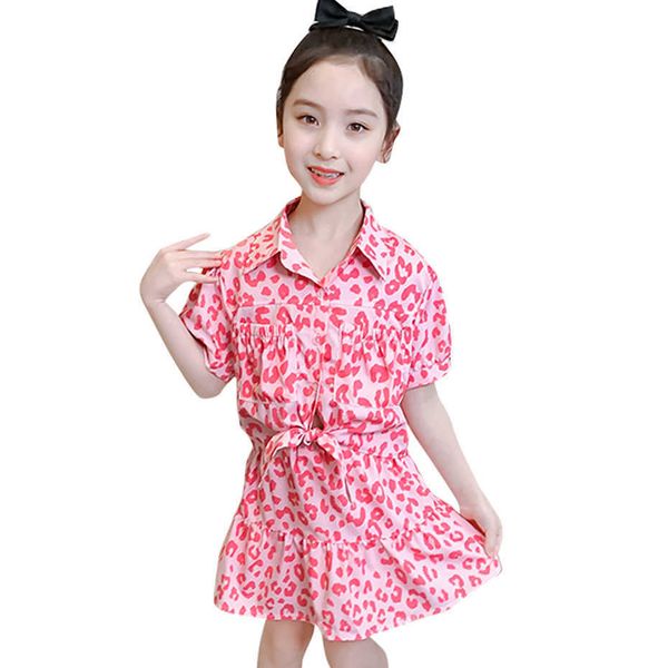 

kids clothes girls leopard tshirt + short outfits summer for teenage casual style children's 210528, White