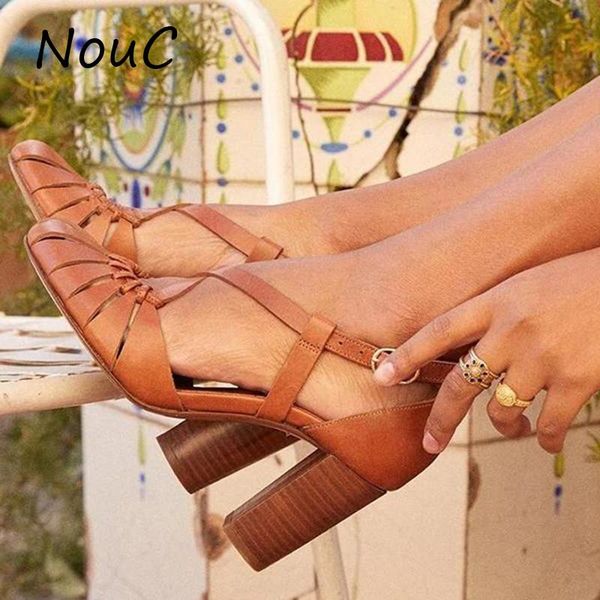 

nouc 2021 summer spring women pumps high heels sandals platform round toe buckle fashion shoes size 34-43, Black