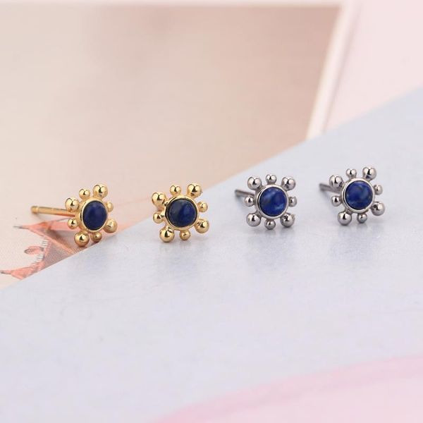 

hoop & huggie 925 sterling silver korea beaded blue daisy flower earring for women ear piercing boucles oreilles pendientes 2021 fashion, Golden;silver