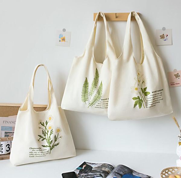 

dhl50pcs shopping bags women canvas large capacity floral grass prints shoulder bag