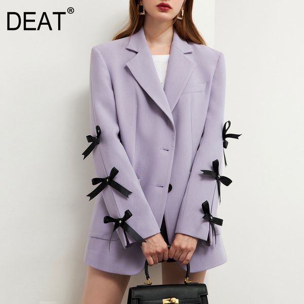 

women purple big size bow blazer notched neck long sleeve loose fit jacket fashion tide spring autumn gx157 210421, White;black