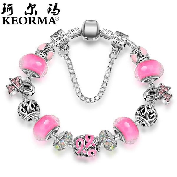 

hand catenary creative diy resin beads pink ribbon bracelet