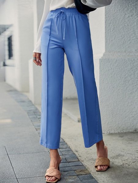 

sollinarry seam detail tie front pants 32mp#, Black;white