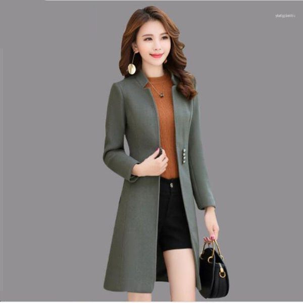 

women's wool & blends elegant woolen coat jacket 2021 winter women unique chic button slim stand collar outerwear overcoat casaco femin, Black