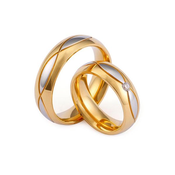 

wedding rings stainless steel couple jewelry trendy round gold & finger romantic rhinestone women man, Slivery;golden