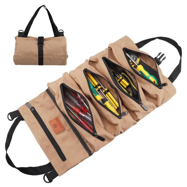 

tool bag canvas roll pouch multi-purpose zipper storage pocket hanging portable toolbag car accessories bags