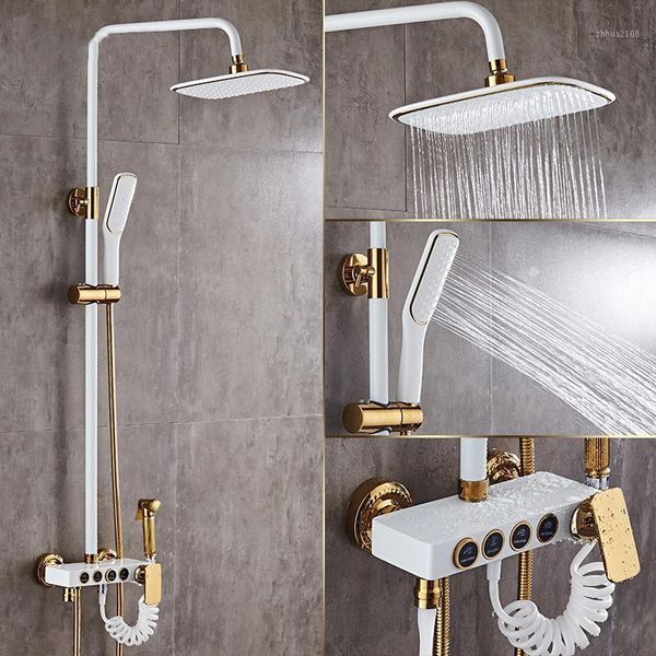 

bathroom shower sets luxury black / white golden set antique gold color faucet bathtub1