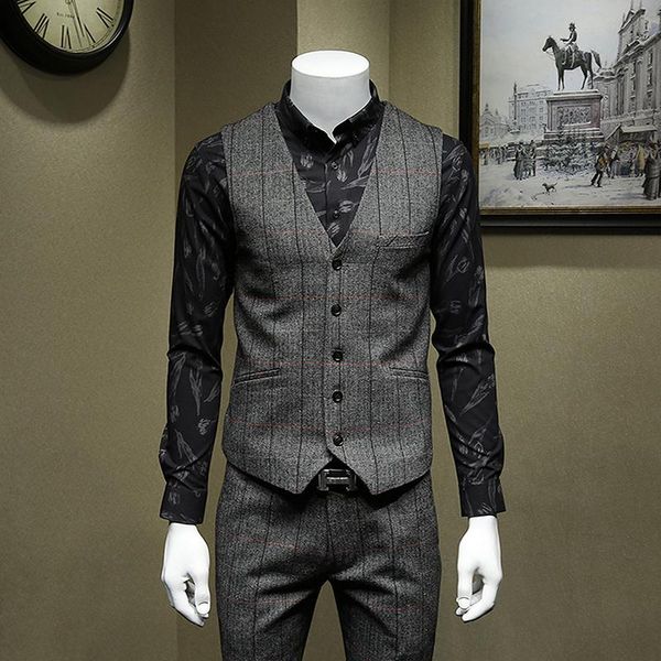 

men's vests 1 vest 30% wool retro men grey plaid suits plus size 56 2021 autumn winter for business man wedding groom, Black;white