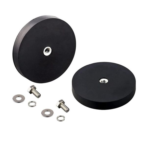 

other lighting system 2 pcs 44lb rubber coated magnets, strong neodymium disc magnet base mount with m6 threaded stud for light bar outdoor