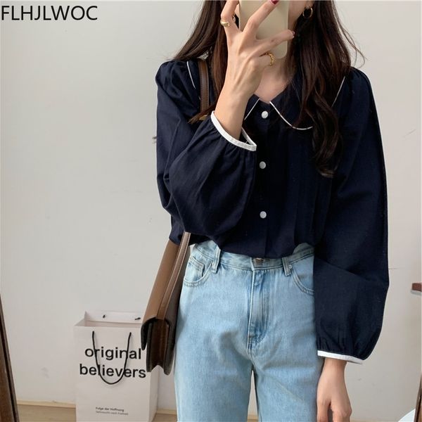 

women's blouses & shirts s cute sweet women japan korea chic style design solid peter pan collar single breasted button 2i9s, White