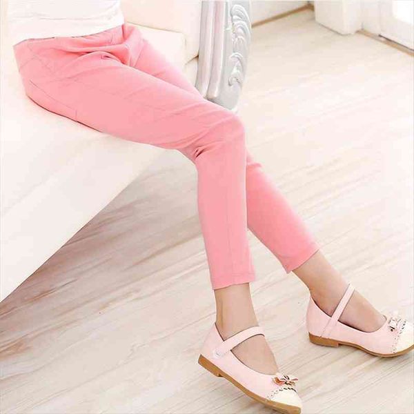

spring summer elestic waist skinny girls pencil pants kids candy color casual long pants for girls children leggings, Blue