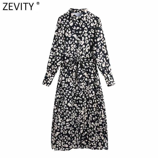 

zevity women fashion turn down collar leopard print casual a line dress female chic sashes party vestido split cloth ds4921 210603, Black;gray