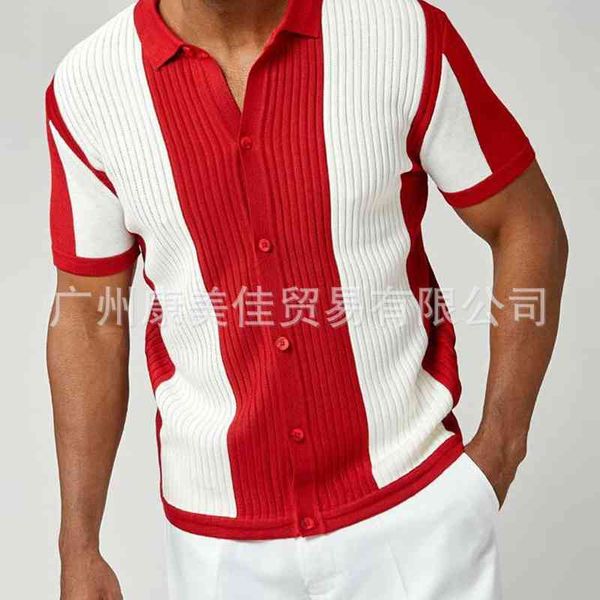 

2021 new men's mixed color casual knitting shirt, White;black