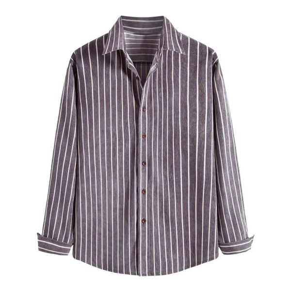 

men's casual shirts feitong streetwear striped business long sleeved thick corduroy autumn winter shirt camisas masculinas, White;black