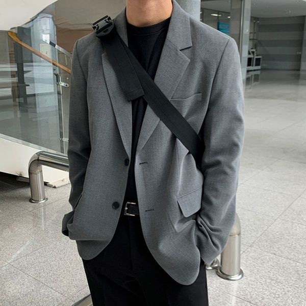 

korean style fashion solid grey blazers men's autumn 2021 new loose notched single breasted long sleeve suit jacket tide, White;black