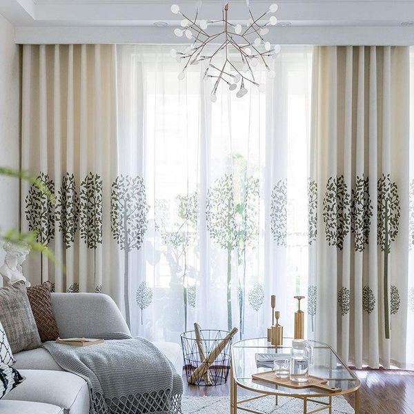 

curtain & drapes northern europe cotton linen curtains fortune tree printing simple chinese for living room bedroom decoration
