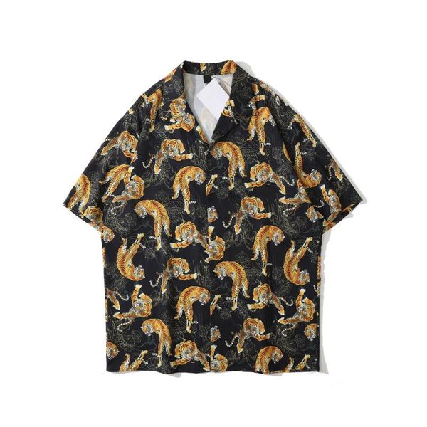 

men's casual shirts tiger print street fashion shirt 2021 summer thin material hawaiian male blouse men clothing, White;black