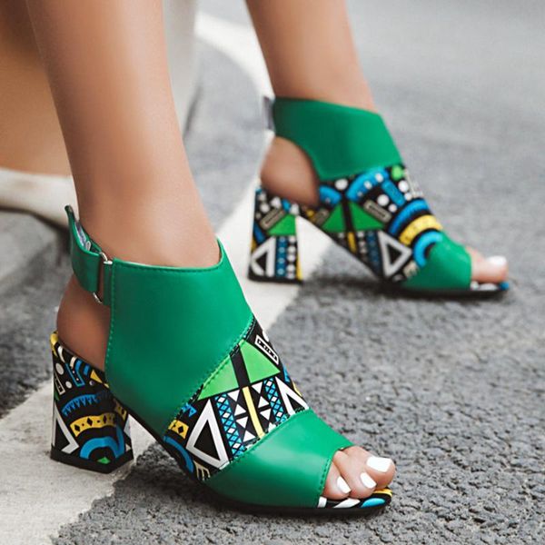 

block heels women sandals boots peep toe buckle strap summer high heel gladiator shoes woman yellow green sandalias mujer 2021, Black