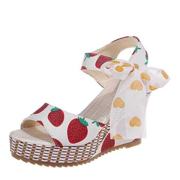 

sandals korean style 2021 summer women fruit wedges high heeled 10cm platform sandalis mujer ladies slingback shoes size 35, Black