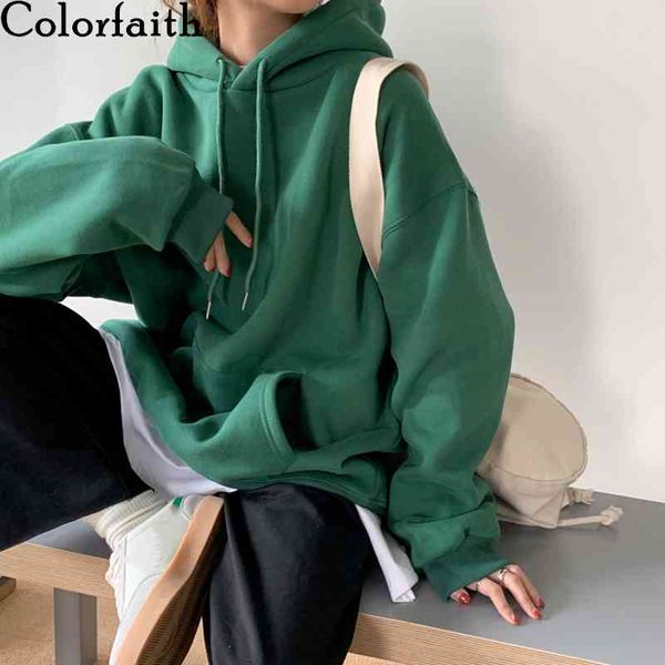 

colorfaith spring autumn women sweatshirts pullovers hoodies oversized thicken korean pop jumper wild lady ss958 210427, Black