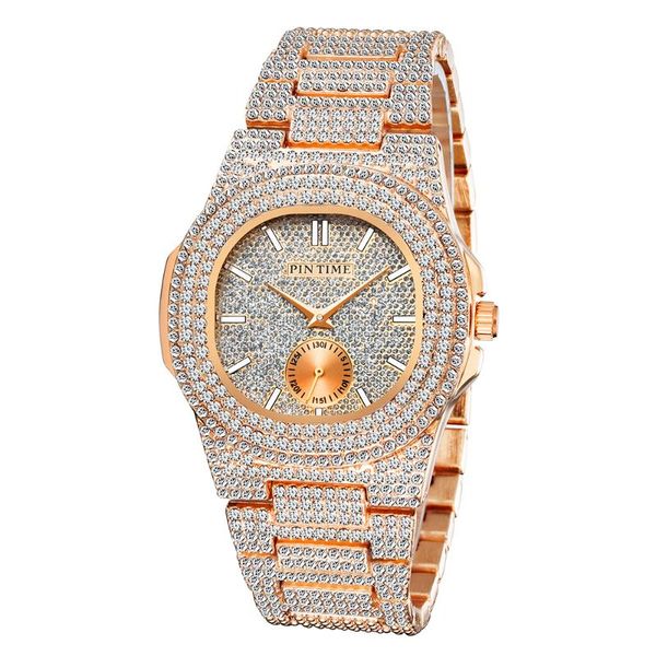 

wristwatches creative bling iced out watch men crystal diamond watches steel clock reloj hombre relogio masculino montre, Slivery;brown