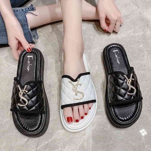 

75% off factory outlet sale luxury design sandals and slippers women summer outing ins net red 2021 new trend fashion outer wear non-slip al, Black