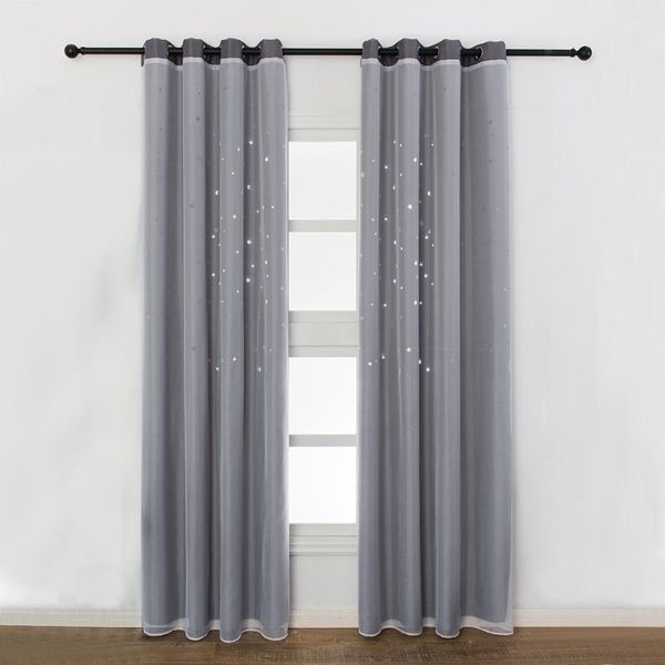 

star hollow blackout curtains for bedroom double layer cloth yarn combination thermal insulating room darkening home decoration curtain & dr