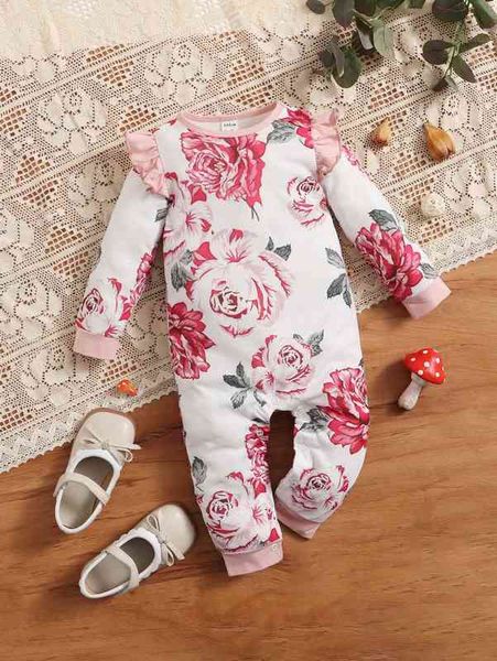 

baby floral print ruffle jumpsuit she, Blue