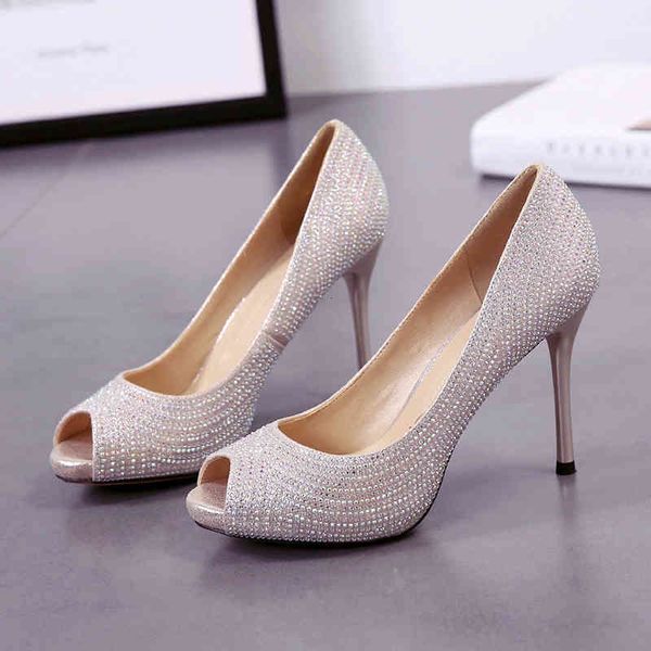 

dress shoes fashion slip on women pumps platform high heels lady peep toe thin heel wedding bridal k0021 kya8, Black