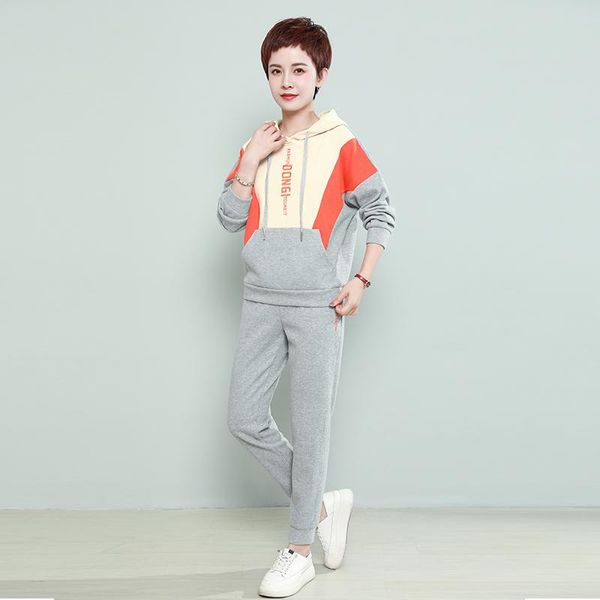 

women's two piece pants ladies autumn winter plus size sets for women large loose sweatshirt and training suit 8117, White