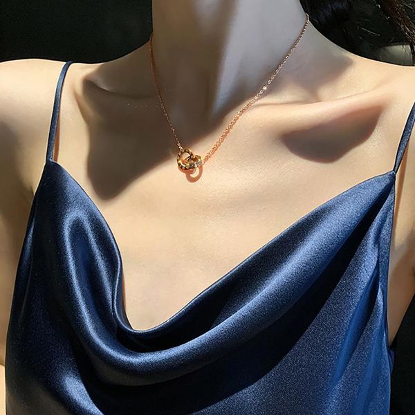 

chokers double ring necklace roman numeral female light luxury niche design jewelry wedding anniversary holiday gift, Golden;silver