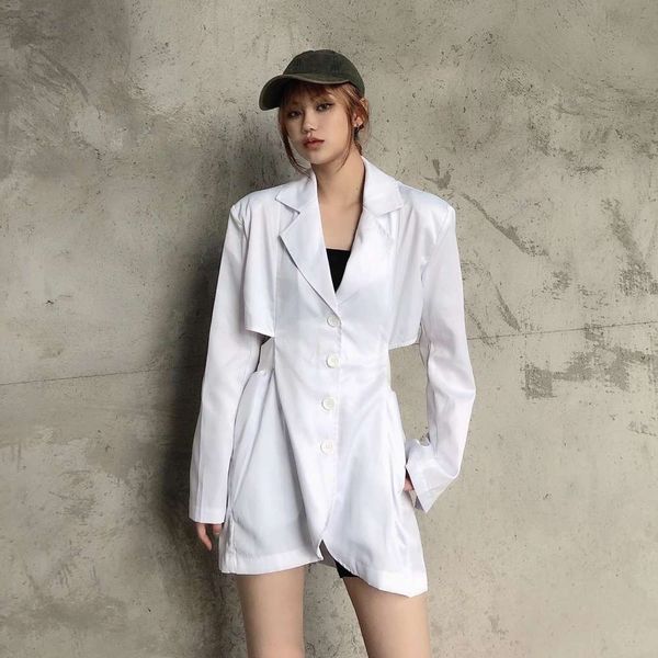 

autumn and winter women's lapel single breasted waist hollow out long sleeve thin suit coat, Black;brown