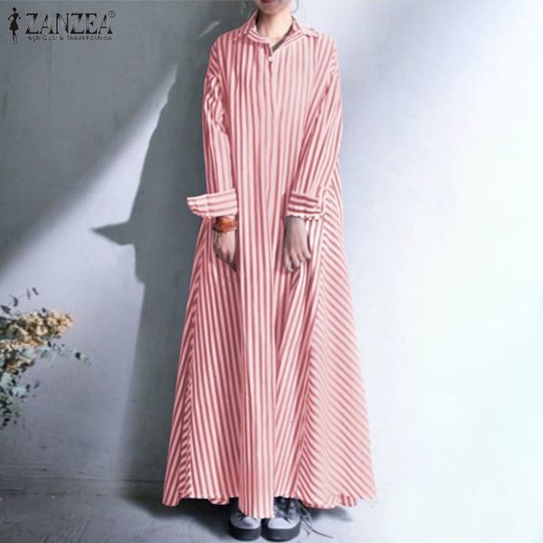 

women's blouses & shirts casual loose dress full sleeve striped printed vestidos zanzea women 2021 fashion lapel collar female shi, White
