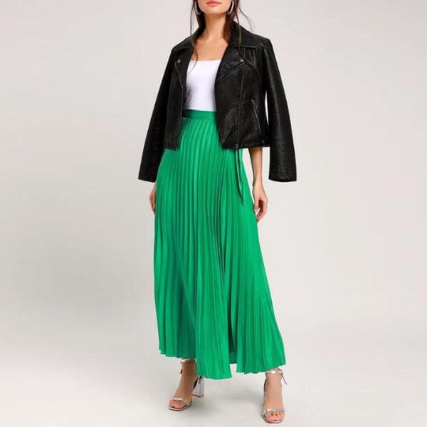 

skirts pretty green orange a line pleated chiffon floor length summer beach skirt women high waist bow long maxi custom any color, Black